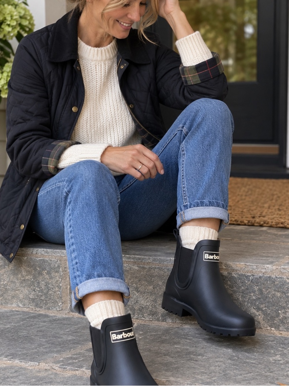 Barbour Waterproof Chelsea Rain Boots – Black/Deep Navy – UK 5 / US 7
